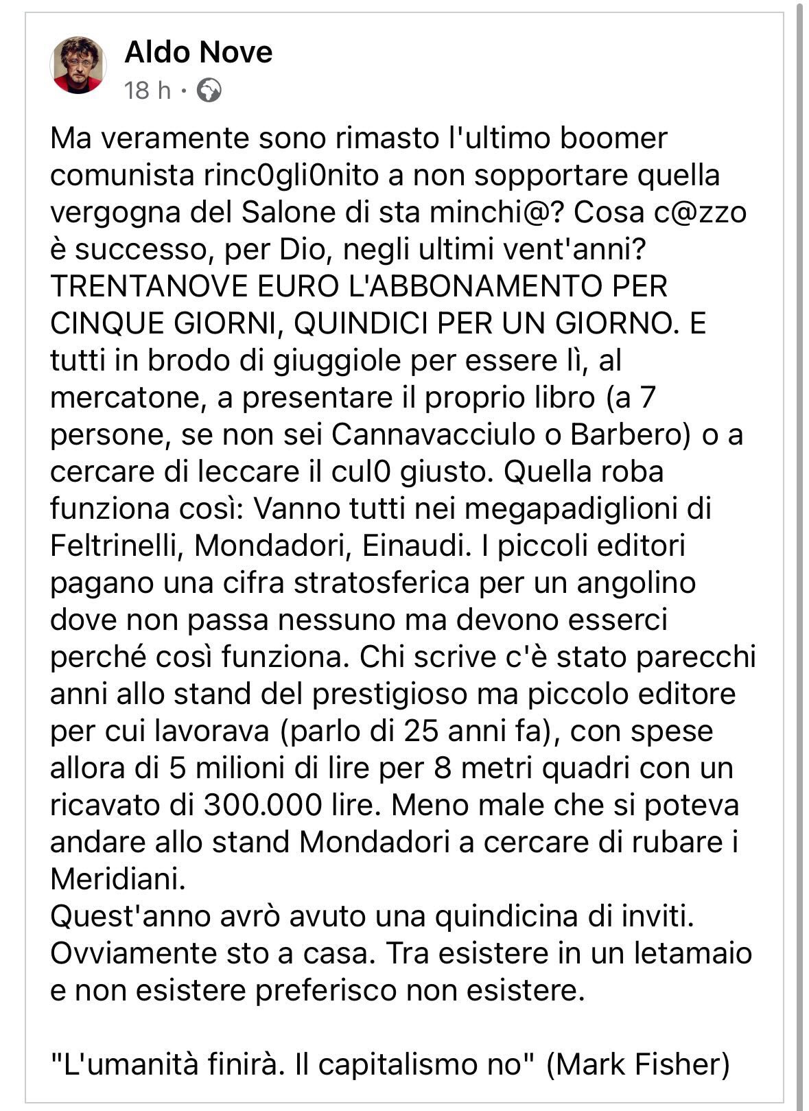 Aldo Nove sul salone del libro