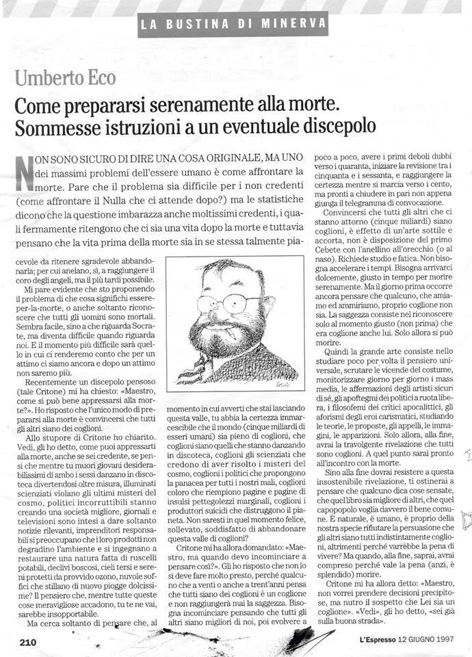 umberto eco, i coglioni e l'avvicinamento alla morte